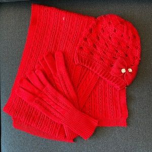 🛍 5 for $25 🛍 Red Knit Winter Accessory Bundle: hat, scarf, and gloves